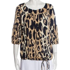 Diane Von Furstenberg Navy and Tan Animal Print Blouse